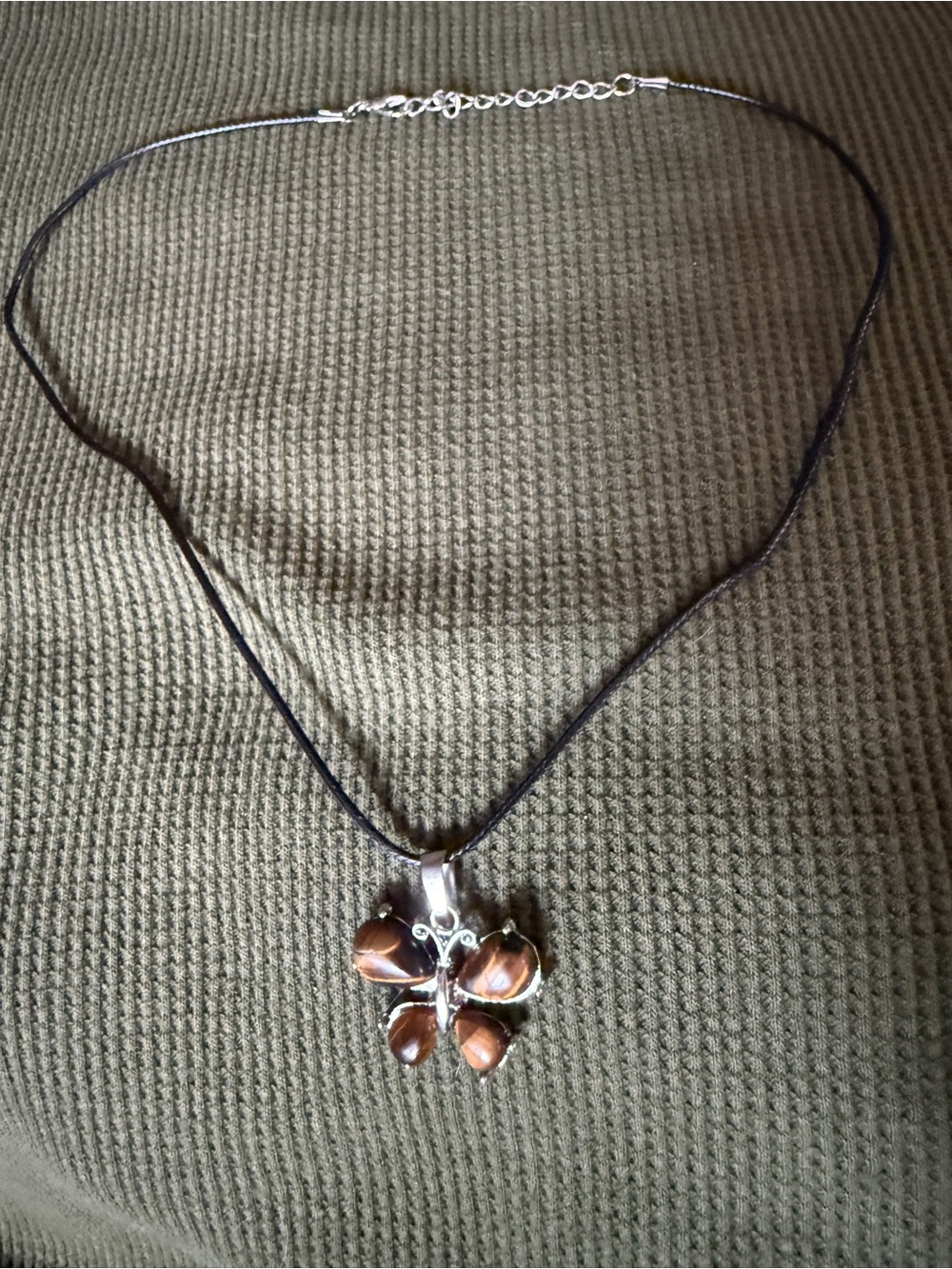 Handcrafted Brown Stone Butterfly Pendant Necklace - Women Jewelry